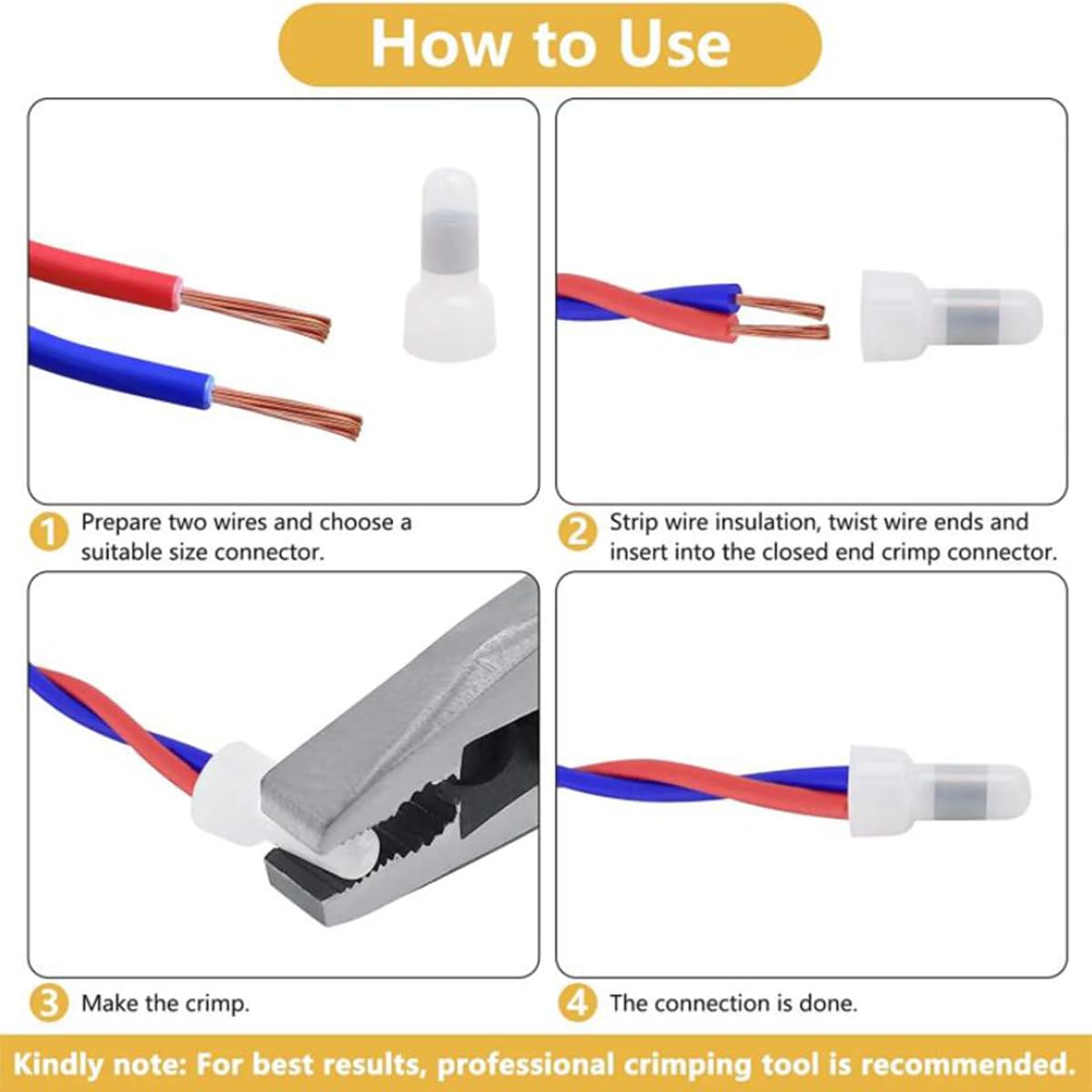 1000 White Crimp Cap Connectors Nylon Closed Ends Snow Caps