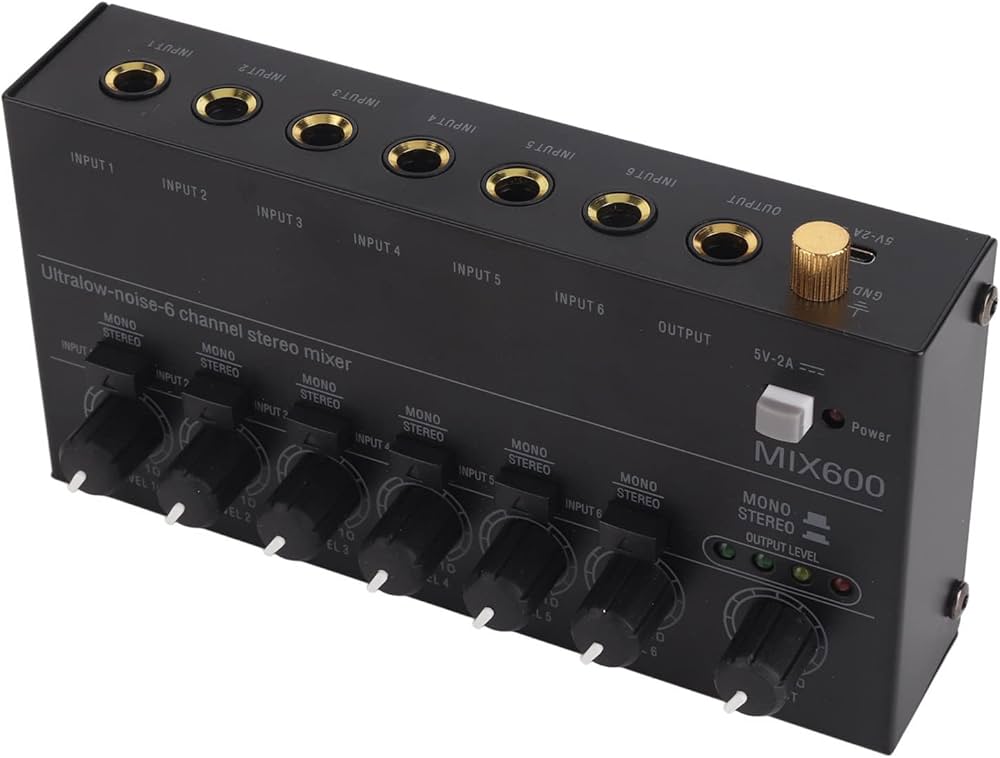 MR DJ MX600 Ultra Low-Noise 6-Channel Line Mixer Stereo/Single Track Switch Microphone