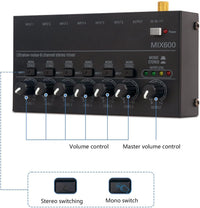 Thumbnail for MR DJ MX600 Ultra Low-Noise 6-Channel Line Mixer Stereo/Single Track Switch Microphone