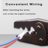 Convenient wiring using white crimp cap connectors with crimping tool for easy connection.