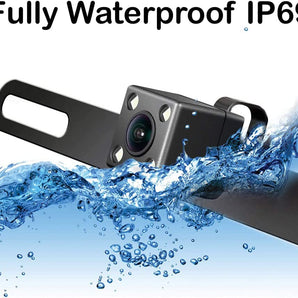 Absolute USA CAM122 backup camera license plate frame with HD night vision and 170° angle for rear view, waterproof design.