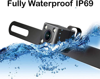 Absolute USA CAM122 backup camera license plate frame with HD night vision and 170° angle for rear view, waterproof design.