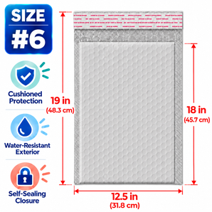 BM Paper 25-Pack #6 12.5" x 18" White Bubble-Lined Poly Mailers Self-Sealing Padded Shipping Envelopes