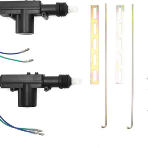 Power door lock actuator with wiring and installation hardware for universal car applications.