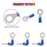  Blue ring terminal made of PVC and copper, showcasing insulation and conductivity features.