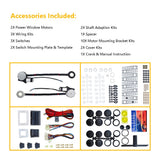 Electric power window conversion kit components including regulators and switches for 2-door vehicles.