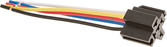 5-Pin interlocking relay socket with colored wires for automotive applications.