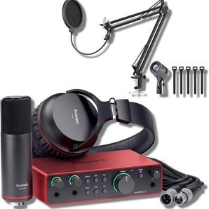Focusrite Scarlett 2i2 Studio 4th Gen USB Audio Interface Boom Arm Mic Stand Desktop Mount Detachable Clip Microphone Pop Filter Cable Ties