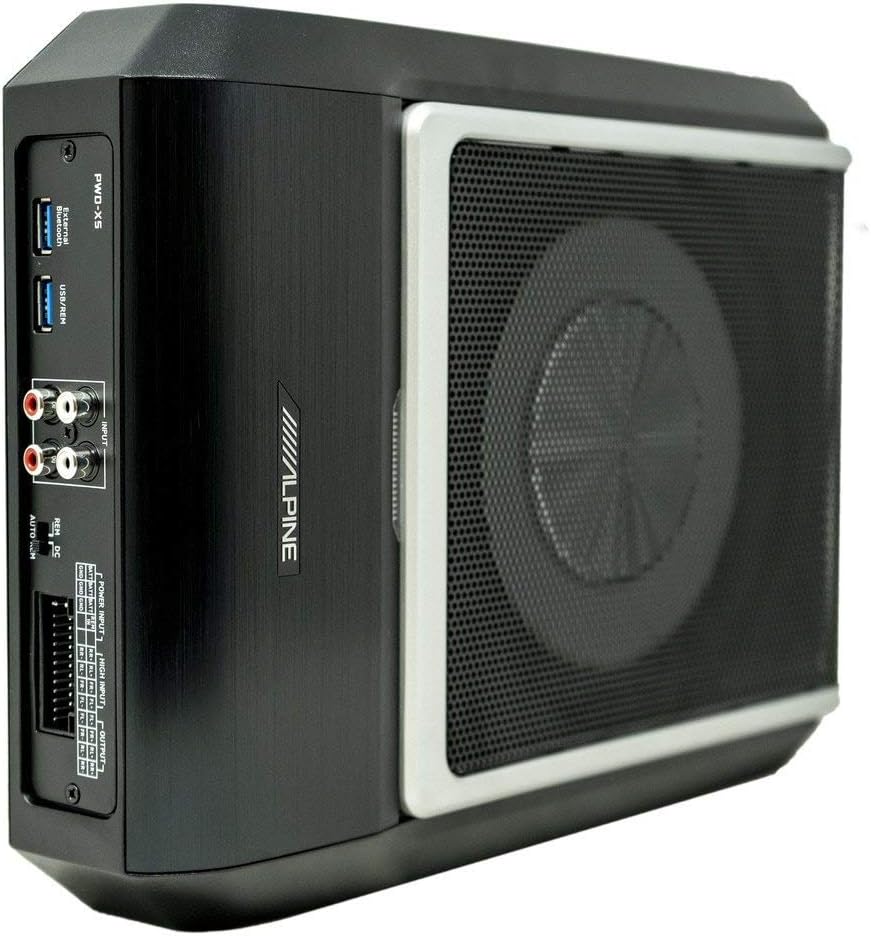 Alpine PWD-X5 Powered Subwoofer Powered Compact Subwoofer Enclosure with Built-in Amplifier & Digital Sound Processor (DSP)
