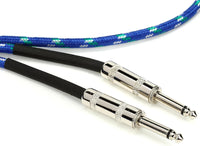 Thumbnail for Hosa 3GT-18C2, Straight to Straight Cloth Guitar Cable 18 ft, Blue/Green/White