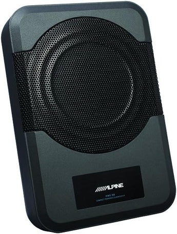 Alpine PWE-S8-WRA powered subwoofer, 8 inch amplified subwoofer for 2011-up Jeep Wrangler, under seat fit.
