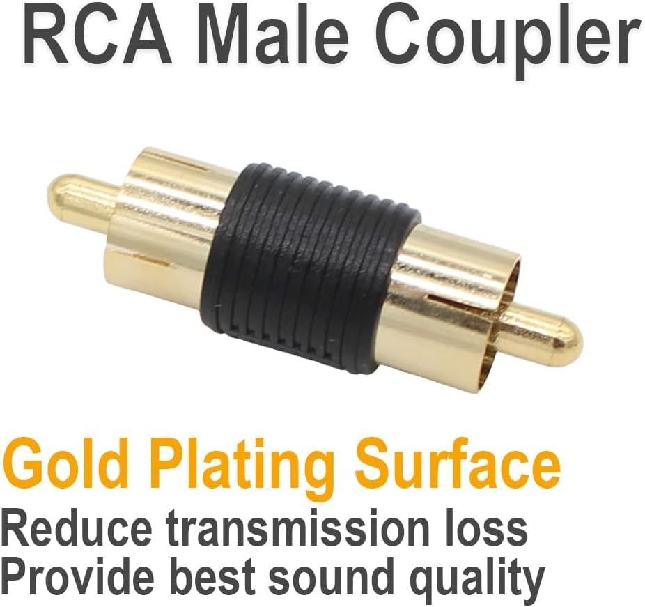 10 Pack Male to Male Gold RCA cable cord Coupler Joiner barrel Connectors