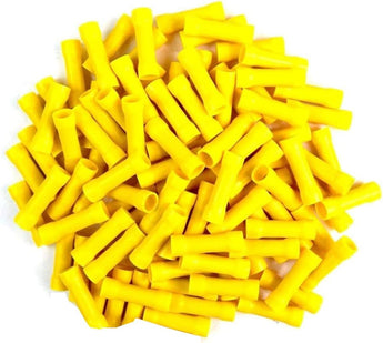 Install Bay yellow vinyl butt connector for 12-10 gauge wires, providing a durable and reliable electrical connection.