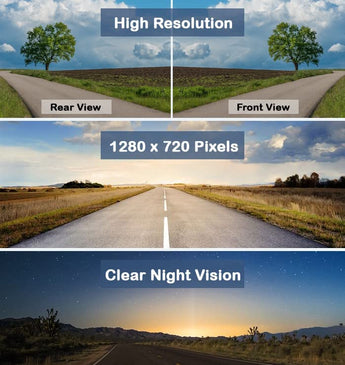  Backup camera display showing super night vision with low-light visibility for 15m distance at night.