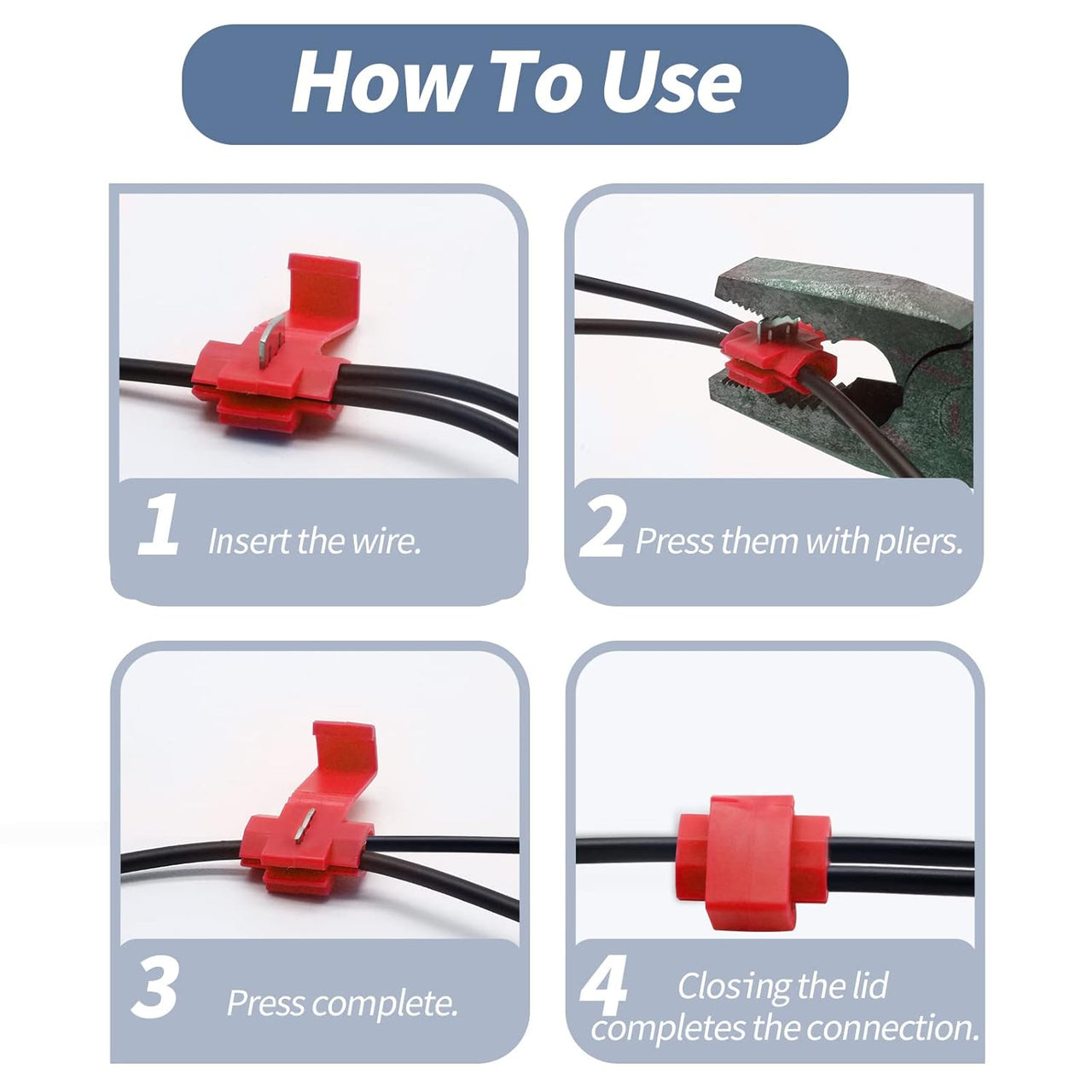 Absolute 100pcs Quick Splice Wire Terminals Snap Lock Red 18-22 AWG