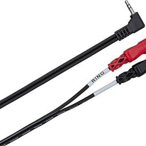 Hosa CMR-203R Stereo Breakout Cable - Right-angle 3.5mm TRS Male to Left and Right RCA Male - 3 foot