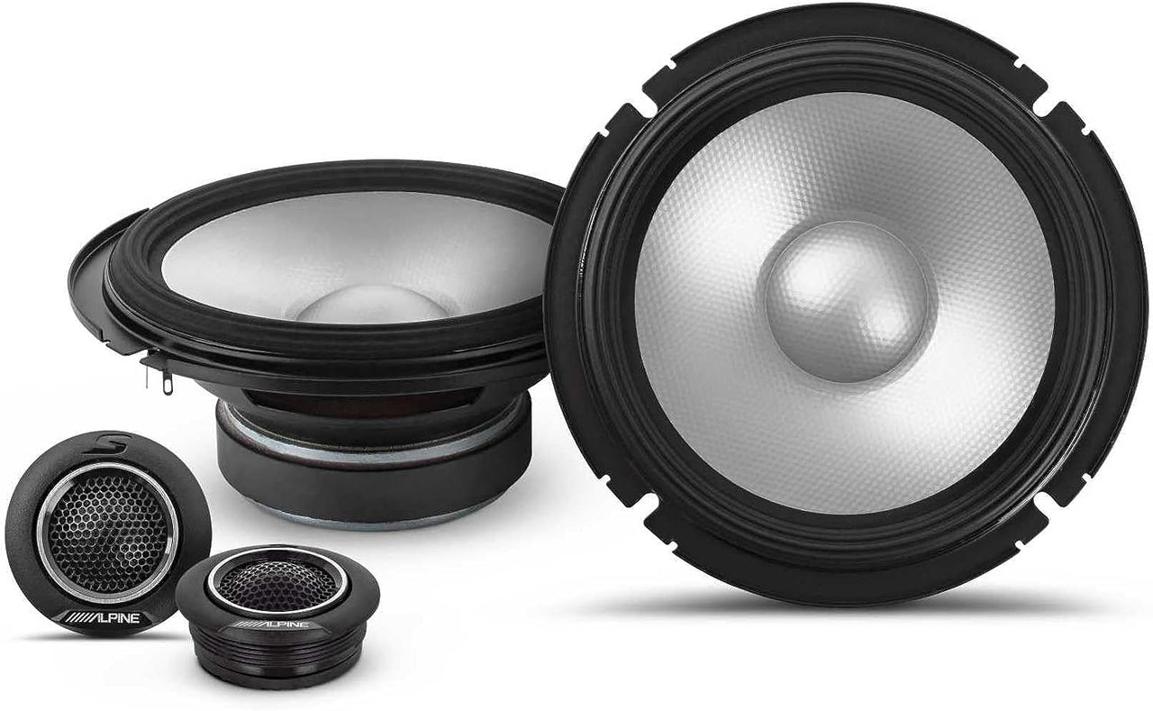 Alpine S2-S65C 6.5" Component Set S2-S69 6x9" Coaxial Speaker S2-A36F Amplifier & KIT4 Installation AMP Kit