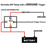5 pin relay for automotive and marine use, black 12V relay with mounting tab and terminals for easy installation.