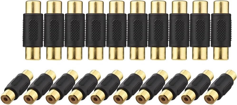 20 Pack Female to Female Gold RCA cable cord Coupler Joiner barrel Connectors