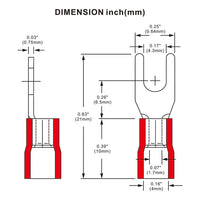 Thumbnail for American Terminal E-SR8-100 100PCS 18-22AWG #8 Red Insulated Fork Spade Wire Connector Electrical Crimp Terminal