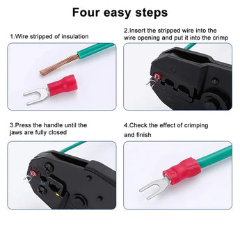 Red insulated fork spade wire connector for electrical crimping applications. Red insulated fork spade wire connector for electrical crimping applications.