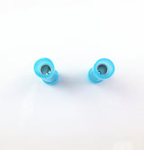 Butt connector in blue color, made of nylon, designed for 16-14 gauge wire connections, ideal for electrical projects.