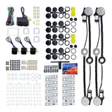  Electric power window conversion kit parts including electric window regulators, switches, and wiring for 4-door vehicles.