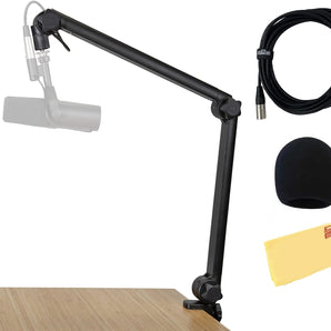 Gator Frameworks GFWMICBCBM3000 Deluxe Frameworks Desktop Mic Boom Stand - Bundle with Microphone Windscreen, XLR Cable