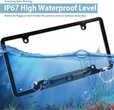 Backup camera license plate with HD night vision and waterproof design for rear view safety.