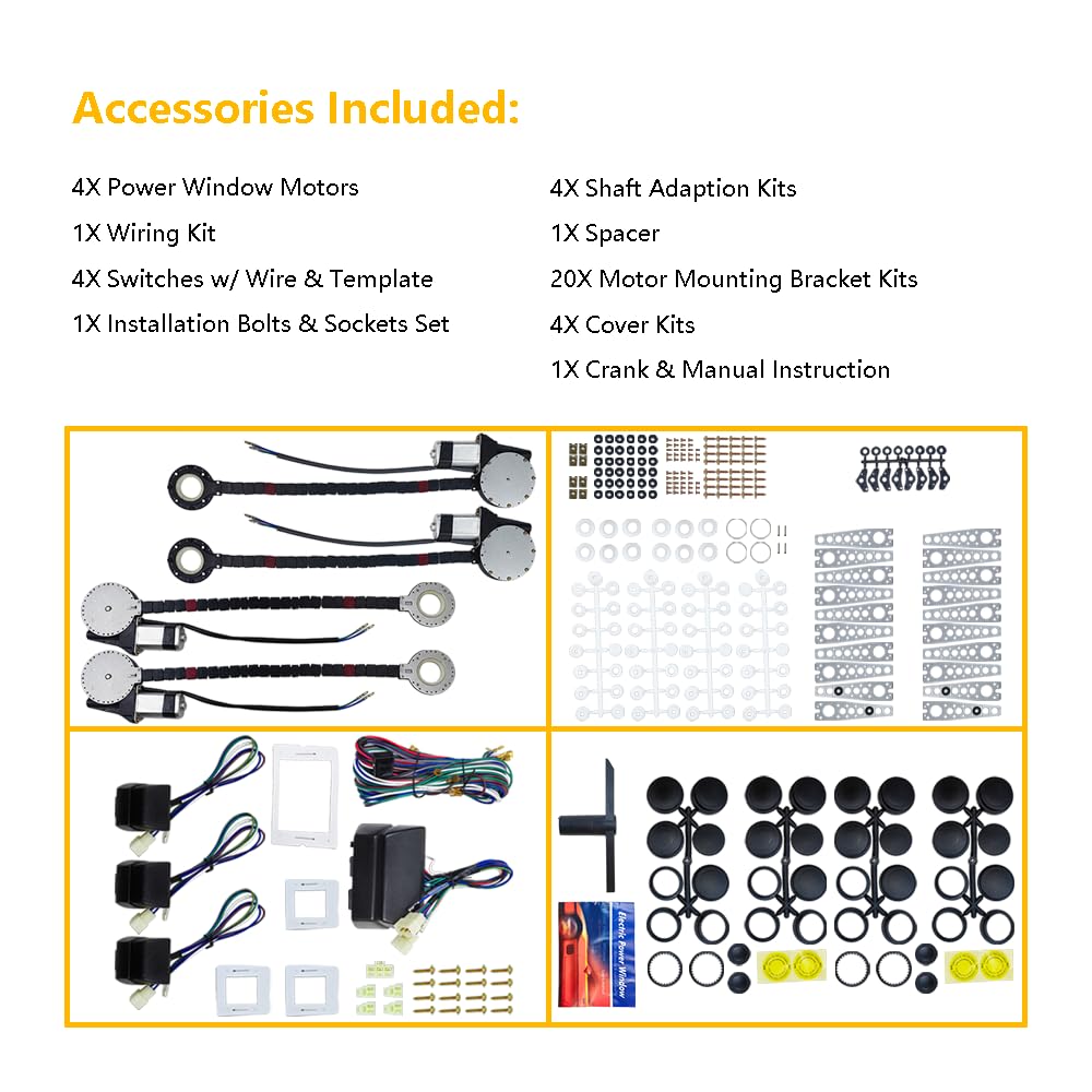 Absolute HW800 Universal Electric Power Window Conversion Kit for 4-Door Vehicles