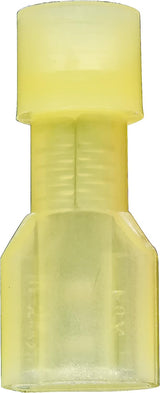 Female quick disconnect connector in yellow plastic, designed for 12-10 AWG gauge wires.
