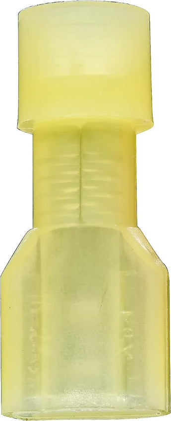 Female quick disconnect connector in yellow plastic, designed for 12-10 AWG gauge wires.