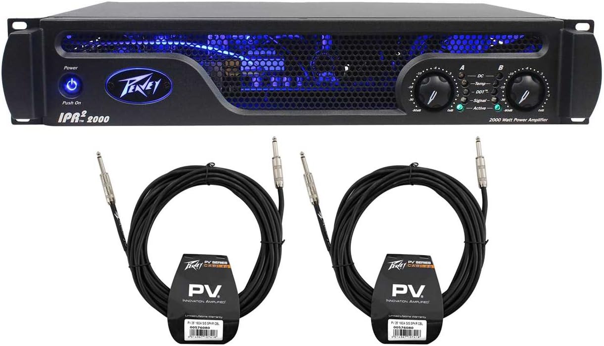 Peavey IPR 2 2000 2-Channel Lightweight 2000W Power Amplifier +PVI100XLR Mic+2 Speaker Cables