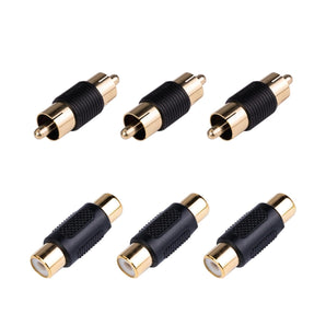 6 Pack Female & Male Gold RCA cable Cord Coupler Joiner barrel Connectors