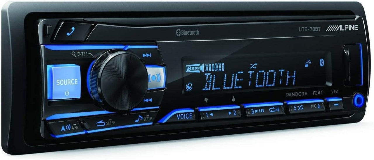 Alpine UTE-73BT In-Dash Digital Media Bluetooth for 1998-UP Harley-Davidson& KIT10 Installation AMP Kit