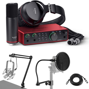 Focusrite Scarlett 2i2 Studio 4th Gen USB Interface Microphone Headphones Software Suite Broadcast Arm Springs XLR Cable Pop Filter