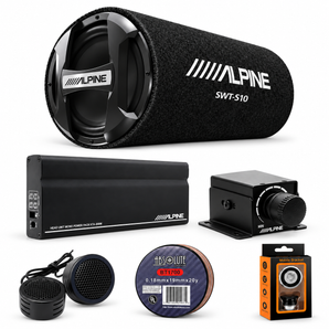 Alpine KTA-200M Mono Amp + SWT-S10 10" Loaded Subwoofer + Bass Knob + Accessory Bundle