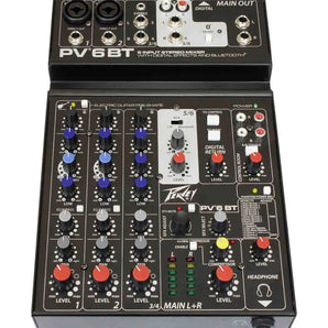 Peavey PV6BT Pro Audio Mixer Bluetooth Effects + 3 MSP-1 1/4" Microphone Stand package