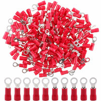 Thumbnail for 100Pcs 22-16AWG Insulated Ring Terminals Electrical Wire Crimp Connectors Red