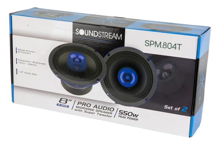 Soundstream SPM.804T 8" Pro Audio Midrange Speaker with Super Tweeter 550W (Pair)