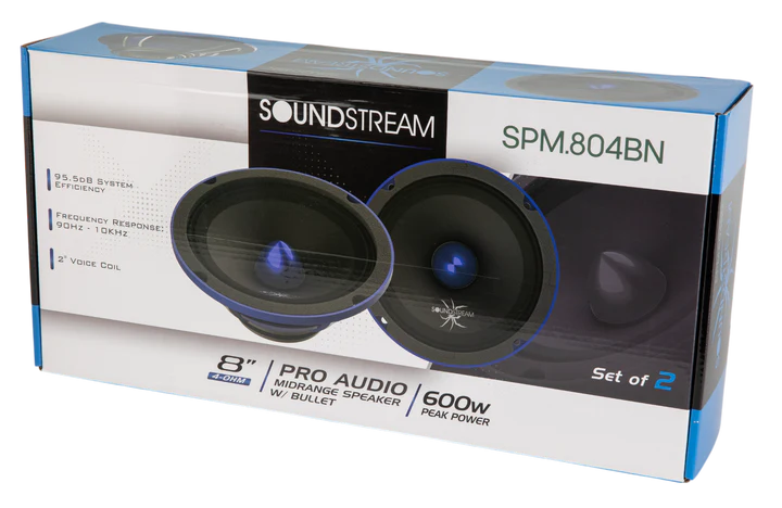 Soundstream SPM.804BN 8" Pro Audio Midrange Die-cast Neodymium Bullet Speaker 600W - Pair