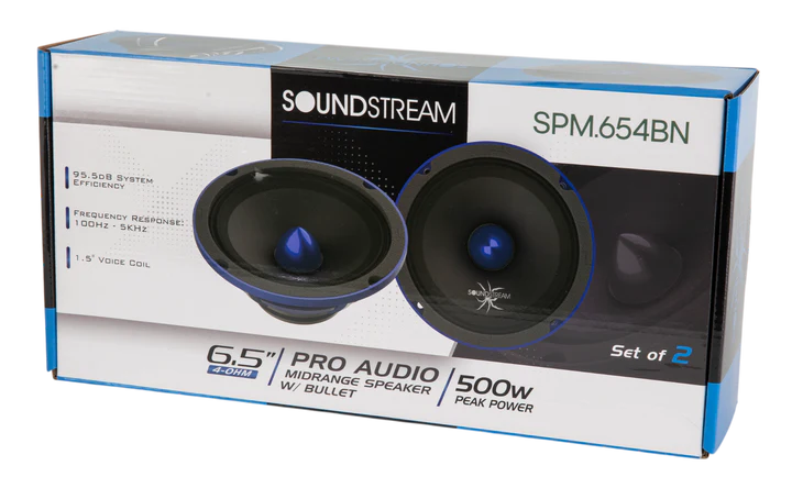 Soundstream SPM.654BN 6.5" Pro Audio Midrange Die-cast Neodymium Bullet Speaker 500W - Pair