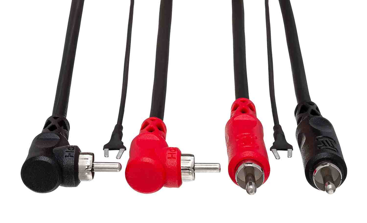 Hosa CRA-201DJ, Dual RCA to Dual Right Angle RCA with Ground Wire Stereo Interconnect Cable - 1 Meter