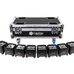 Colorkey CKW-6028-KIT, Mobilepar Mini Hex 4 Uplights 8-Pack Bundle with Charging Road Case