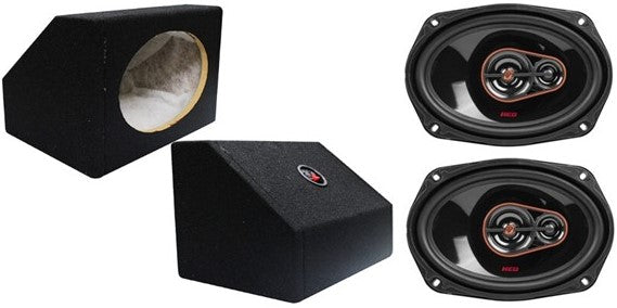 Cerwin Vega H7693 6x9" 3-Way Speakers + Black Angled Wedge Enclosure Box