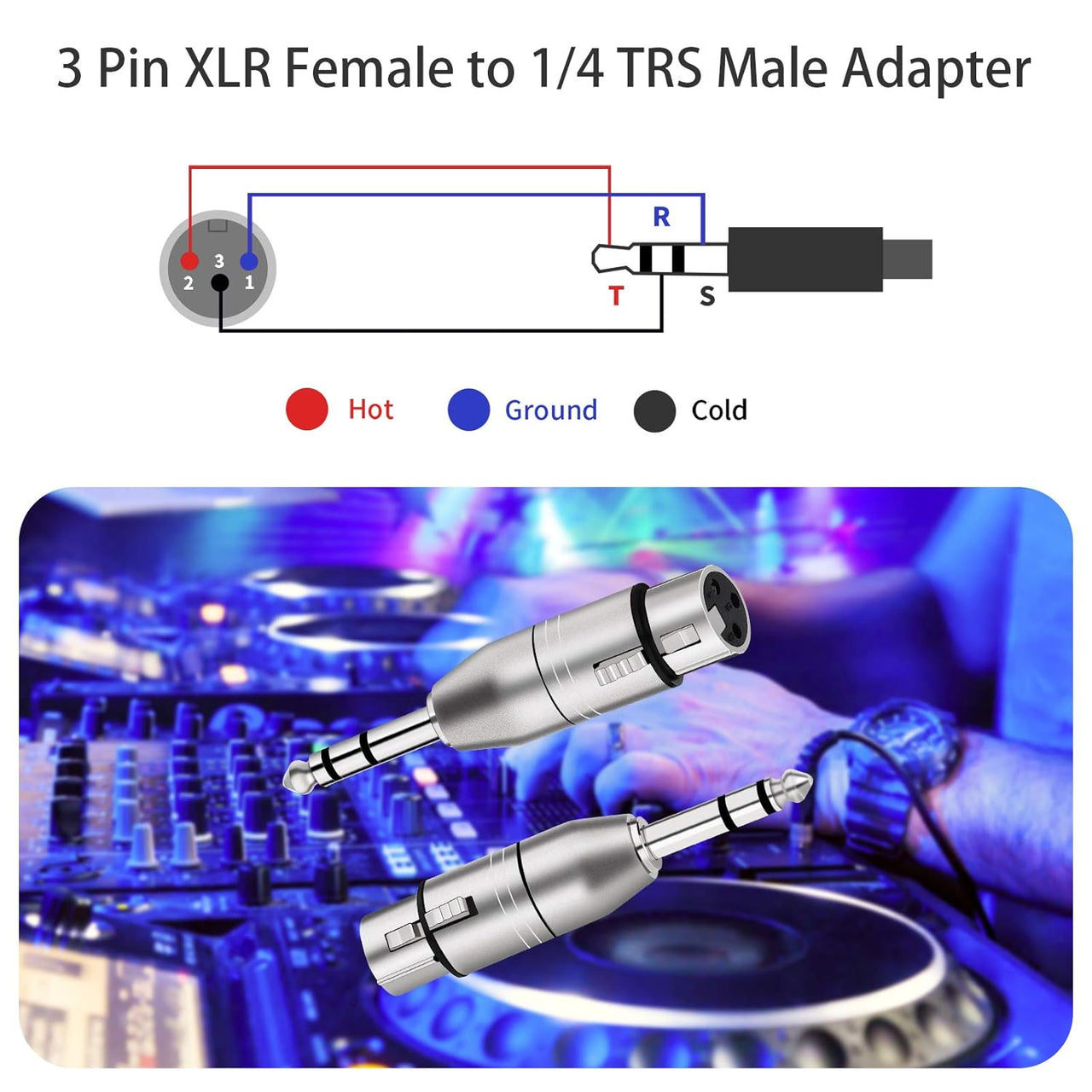 MR DJ XFTRS-2 1/4" TRS to Balanced XLR Female Adapter 2-Pack