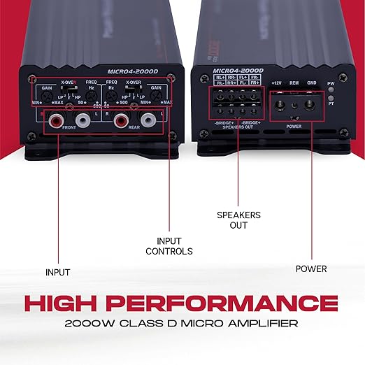 Power Acoustik 2,000W Class D Compact 4-Channel Car Amplifier