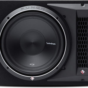 Rockford Fosgate P2-1X12 12" Subwoofer Loaded Enclosure with 800W Peak Power and sleek design.