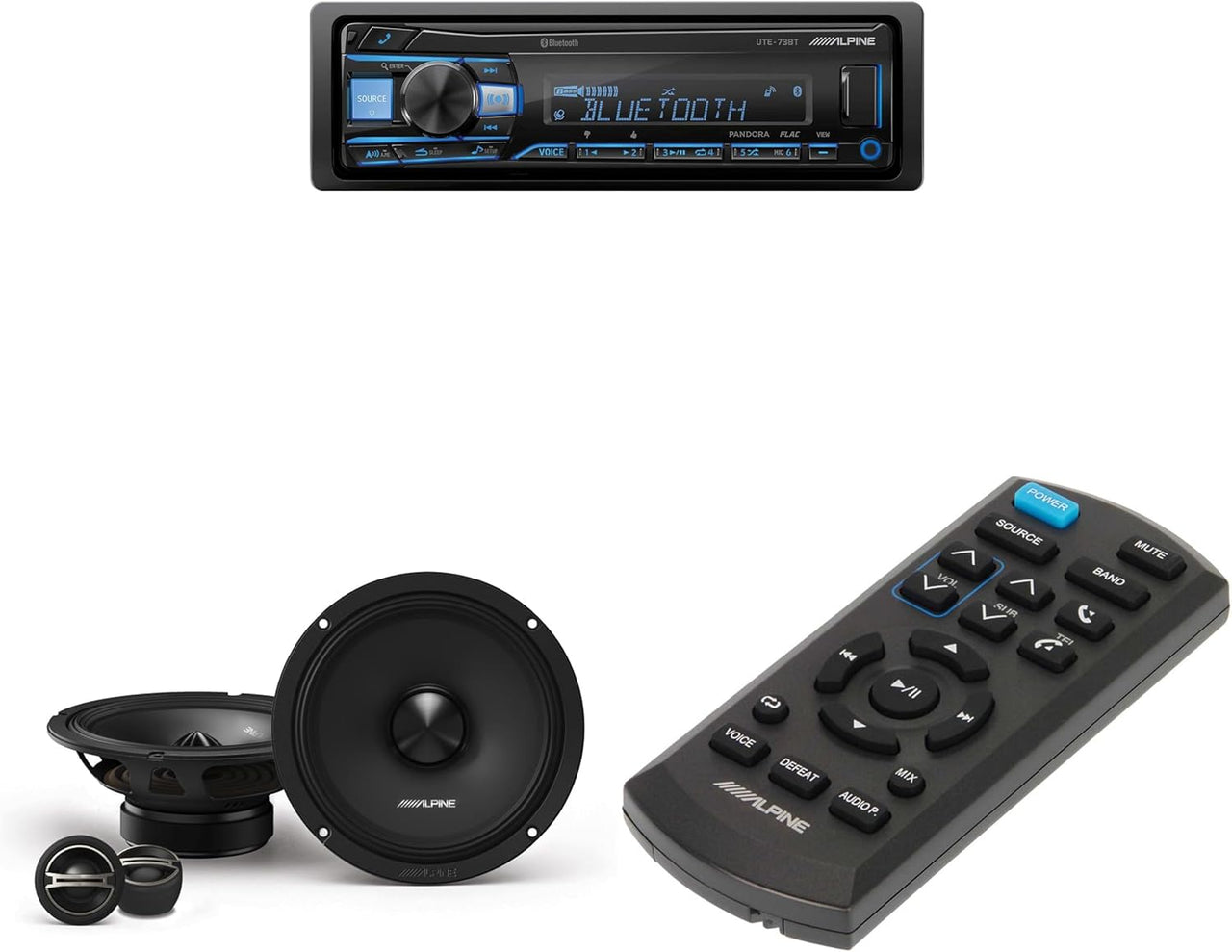 Alpine UTE-73BT Multimedia Receiver + RUE-4360 Remote + DM-65C-G 6.5" Component 2-Way Bundle