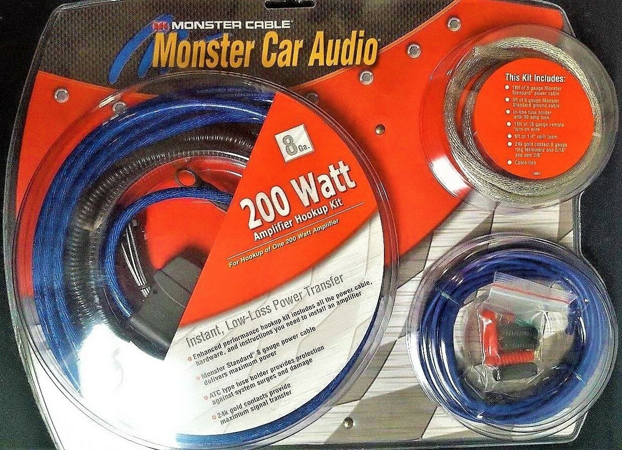 2 Monster Car Audio BL200 Car Amplifier Power Hookup Kit 8 Gauge 200 Watt